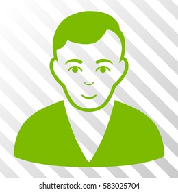 Eco Green Man toolbar pictogram. Vector pictogram style is a flat symbol on diagonally hatched transparent background.