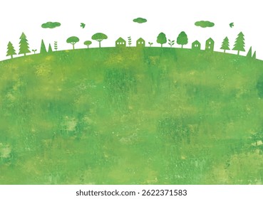 Eco Green Meadow Hill Town Aquarela 2
