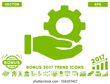 Eco Green Mechanic Gear Service Hand pictograph with bonus 2017 year trend pictograph collection. Vector illustration style is flat iconic symbols, white background.