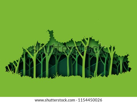 Eco green nature forest background template.Ecology and environment conservation creative idea concept paper art style.Vector illustration.