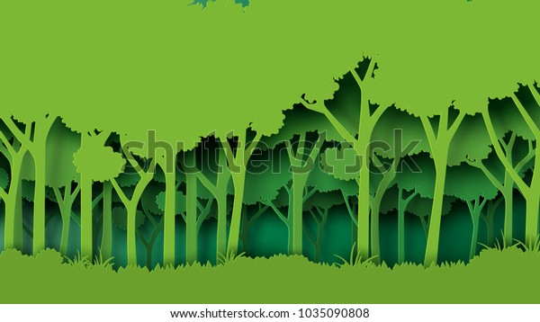 緑の自然の森の背景テンプレート 森林プランテーションとエコロジーと環境保全のクリエイティブアイデアコンセプト紙のアートスタイル ベクターイラスト のベクター画像素材 ロイヤリティフリー