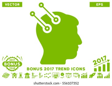 Eco Green Neural Interface Connectors icon with bonus 2017 year trend pictograms. Vector illustration style is flat iconic symbols, white background.