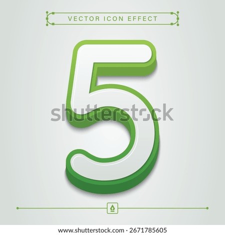 Eco Green Number 5 Icon with Modern Nature Vector Design, Realistic 3D Icon