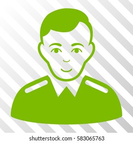 Eco Green Officer interface toolbar icon. Vector pictogram style is a flat symbol on diagonal hatch transparent background.