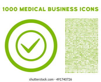 Eco Green Ok vector rounded icon. Image style is a flat icon symbol inside a circle, white background. Bonus set contains 1000 medical business elements.