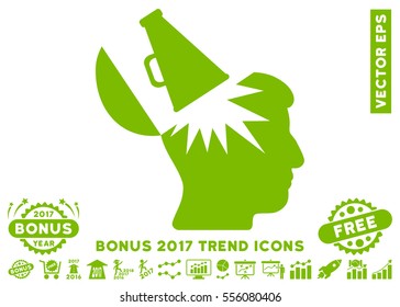 Eco Green Open Brain Megaphone icon with bonus 2017 year trend pictograph collection. Vector illustration style is flat iconic symbols, white background.