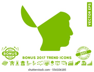 Eco Green Open Mind icon with bonus 2017 year trend clip art. Vector illustration style is flat iconic symbols, white background.