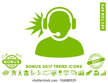Eco Green Operator Headphones Signal pictogram with bonus 2017 year trend design elements. Vector illustration style is flat iconic symbols, white background.