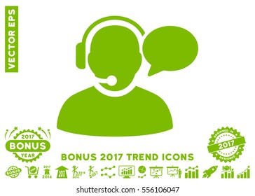 Eco Green Operator Message pictograph with bonus 2017 year trend clip art. Vector illustration style is flat iconic symbols, white background.