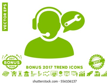 Eco Green Operator Service Message pictograph with bonus 2017 trend icon set. Vector illustration style is flat iconic symbols, white background.