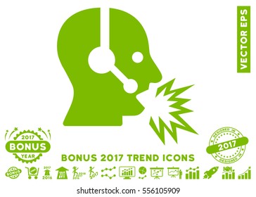Eco Green Operator Shout pictograph with bonus 2017 trend pictograms. Vector illustration style is flat iconic symbols, white background.