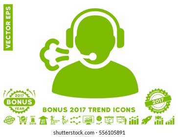 Eco Green Operator Speech icon with bonus 2017 trend pictograph collection. Vector illustration style is flat iconic symbols, white background.