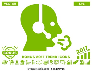Eco Green Operator Speech icon with bonus 2017 trend clip art. Vector illustration style is flat iconic symbols, white background.