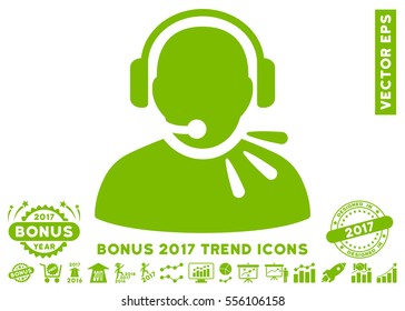 Eco Green Operator Speech icon with bonus 2017 year trend symbols. Vector illustration style is flat iconic symbols, white background.