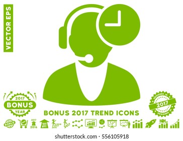 Eco Green Operator Time pictograph with bonus 2017 year trend pictograms. Vector illustration style is flat iconic symbols, white background.