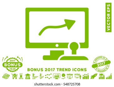 Eco Green Path Control Monitor pictograph with bonus 2017 trend icon set. Vector illustration style is flat iconic symbols, white background.