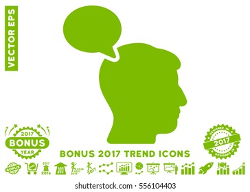 Eco Green Person Opinion icon with bonus 2017 year trend elements. Vector illustration style is flat iconic symbols, white background.