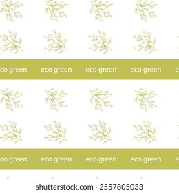 Eco green seamless pattern with abstract leafy branches on white background.