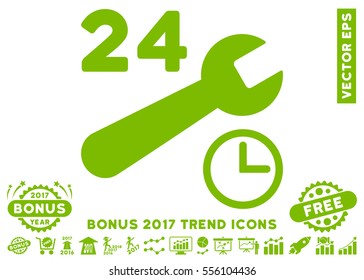 Eco Green Service Hours pictograph with bonus 2017 trend design elements. Vector illustration style is flat iconic symbols, white background.