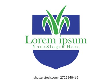 Eco Green Shield Logo com Grass Leaf Emblem - Projeto de emblema de proteção da natureza sustentável para marcas orgânicas, ambientais, agrícolas e ecológicas