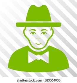 Eco Green Spy interface toolbar icon. Vector pictograph style is a flat symbol on diagonally hatched transparent background.