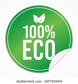 Eco Green Sticker. Leaf Organic Vector Design Art. Promotional Label Element. Badge White Background.