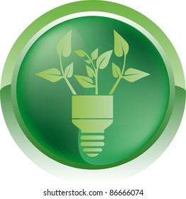 Eco green style icon with light bulb and outer gold metal bevel