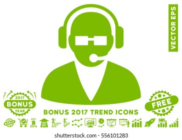 Eco Green Support Operator pictogram with bonus 2017 trend pictograms. Vector illustration style is flat iconic symbols, white background.