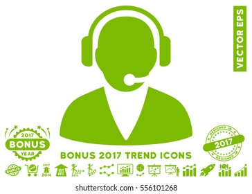 Eco Green Support Operator pictograph with bonus 2017 trend pictograph collection. Vector illustration style is flat iconic symbols, white background.