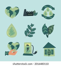 Eco and green symbol set on blue background
