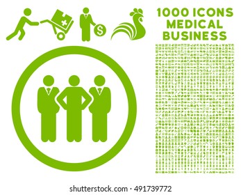 Eco Green Team vector rounded icon. Image style is a flat icon symbol inside a circle, white background. Bonus clip art has 1000 medicine business symbols.