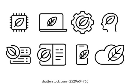 eco tecnología verde sostenible baja emisión de carbono servidor de TIC icono de computación conjunto de colecciones Vector ilustración gráfica