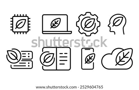eco green tech technology sustainable low carbon emission ICT server computing icon collection set vector graphic illustration