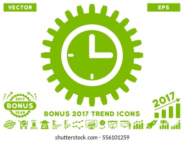 Eco Green Time Options icon with bonus 2017 year trend pictograms. Vector illustration style is flat iconic symbols, white background.