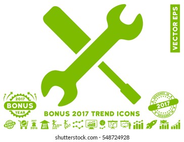 Eco Green Tools pictograph with bonus 2017 year trend icon set. Vector illustration style is flat iconic symbols, white background.