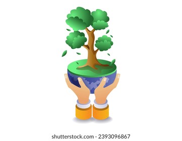 Eco green upholds green tree plants concept illustration