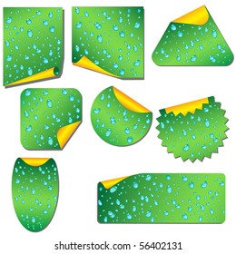 Eco green vector sticky paper with rain drops isolated on white