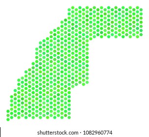 Eco green Western Sahara map. Vector honeycomb territory map using fresh green color tones. Abstract Western Sahara map collage is created with hex tile blots.