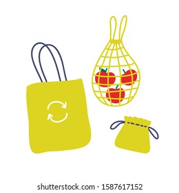eco grocery bags doodle icon, vector illustration