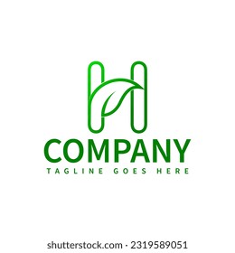 eco h letter logo template .  line art . green letter h logo template , nature letter  logo template ,  h with leaf vector file , minimal letter h nature logo template