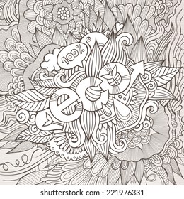 Eco hand lettering and doodles elements background. Vector illustration