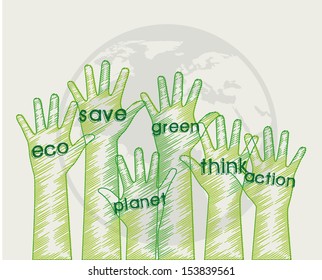 eco hands over gray background vector illustration