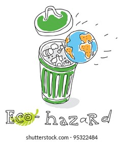 Eco hazard; ecology and environment protection, vector drawing ; isolated on background.