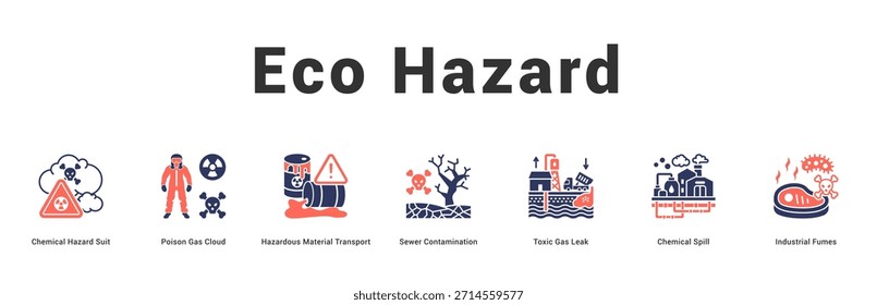 Eco Hazard Moderne und saubere Web-Banner-Illustration mit thematischen Symbolen für visuelle Kommunikation