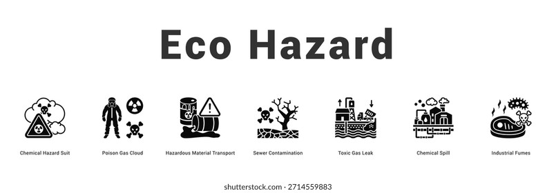 Eco Hazard Moderne und saubere Web-Banner-Illustration mit thematischen Symbolen für visuelle Kommunikation