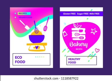 Eco healthy food. Silhouette stylized kitchenware.  Concept template logo, banner, poster for confectionery, bakery, candy, cake, pie market.