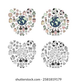 Eco heart design with earth, people, love, recycling and nature

