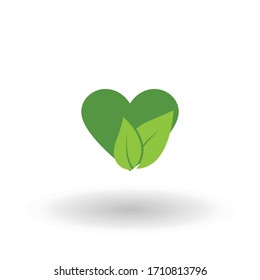 Eco heart leaf  icon green vector illustration isolated.