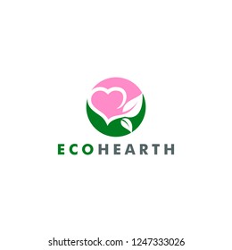 eco heart logo template, natural leaf icon symbol design vector illustration