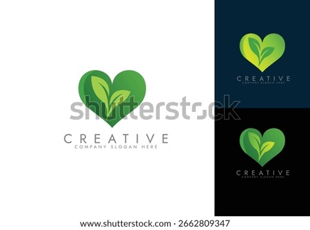 Eco Heart Logo,Heart with leaf logo. Green heart logo vector design